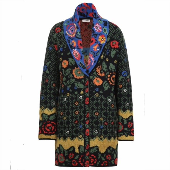 Alpen IVKO Wool Coatigan Cardigan Sweater Jacket Embroidered Floral Medium 8 38 - Picture 1 of 16
